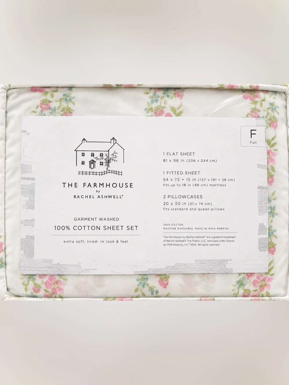 Rachel Ashwell The Farmhouse Full 100% Cotton Floral Sheet Set NIP Cottage
